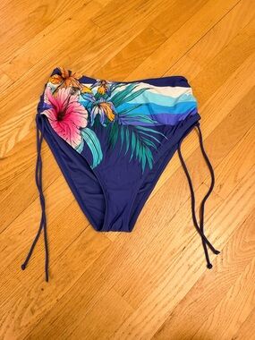 Ladies Sz. Large "HOBIE" High-Waist Tropical Floral Bikini Bottoms Navy SEXY GUC